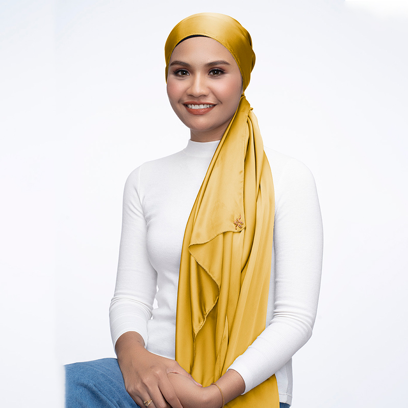 satin silk shawl in mustard yellow color